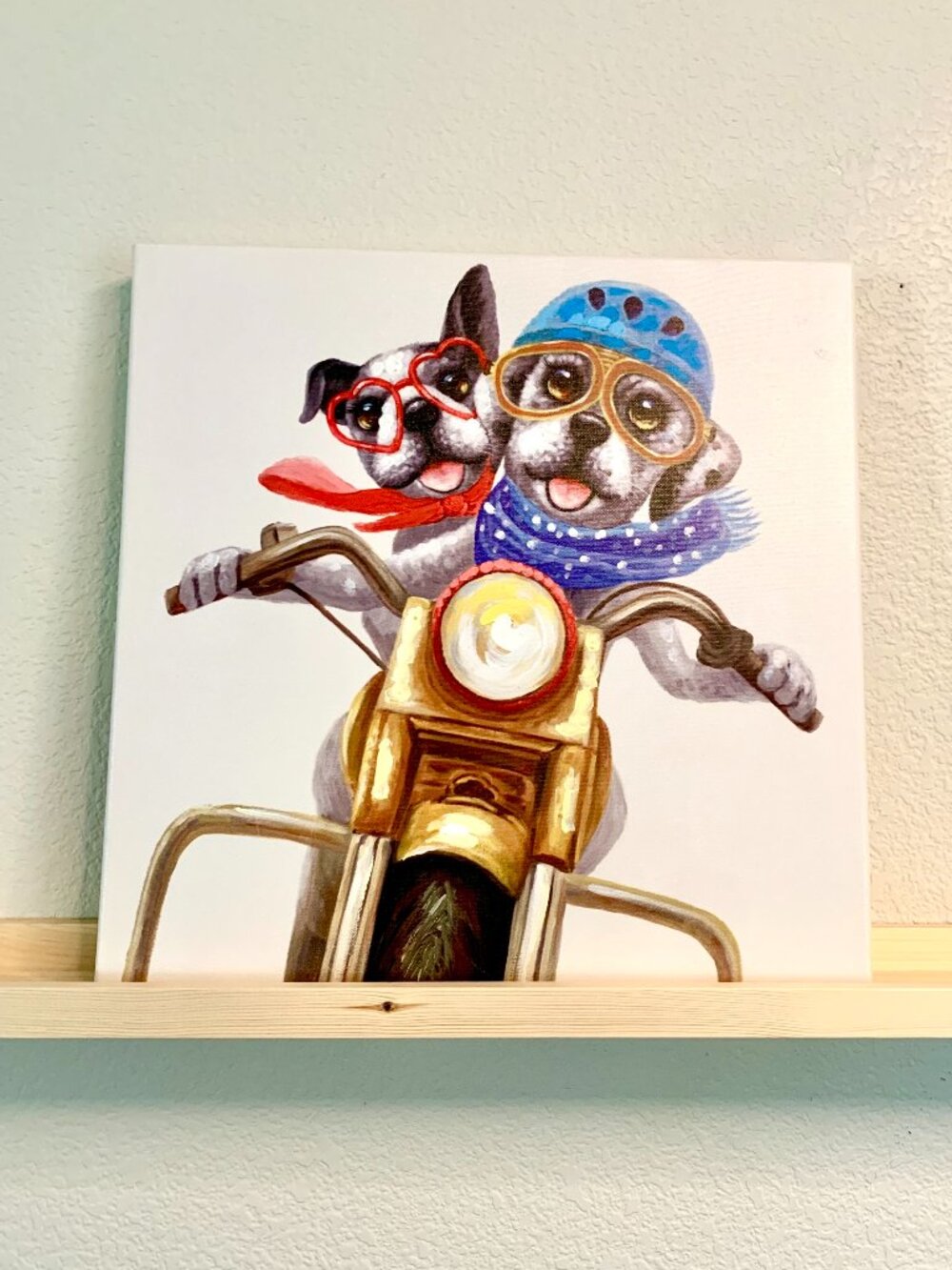 Dogs on Motorcycle Wrapped Canvas 16 x 16 Wall Art